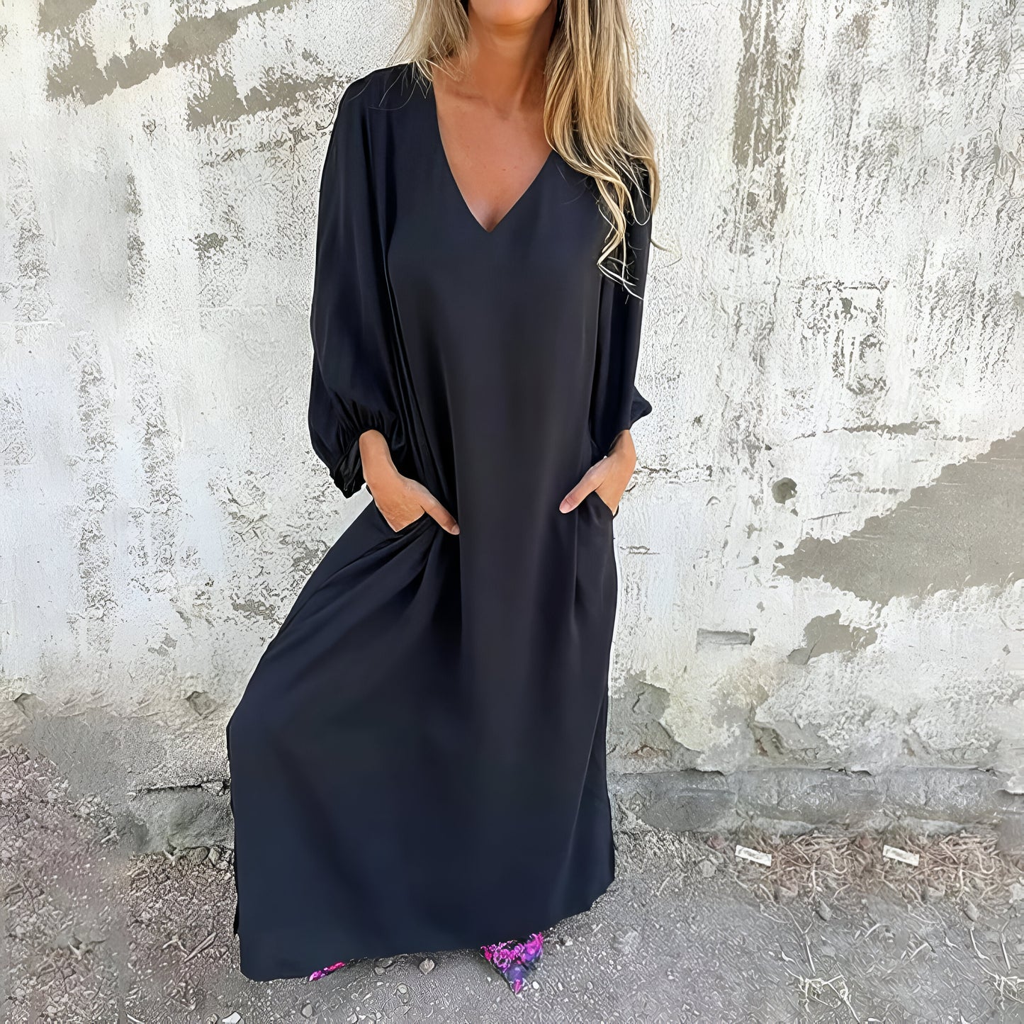 Smilla™ – Lång Boho Klänning med Fickor
