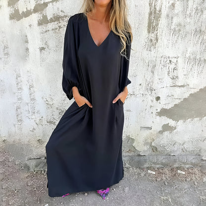 Smilla™ – Lång Boho Klänning med Fickor