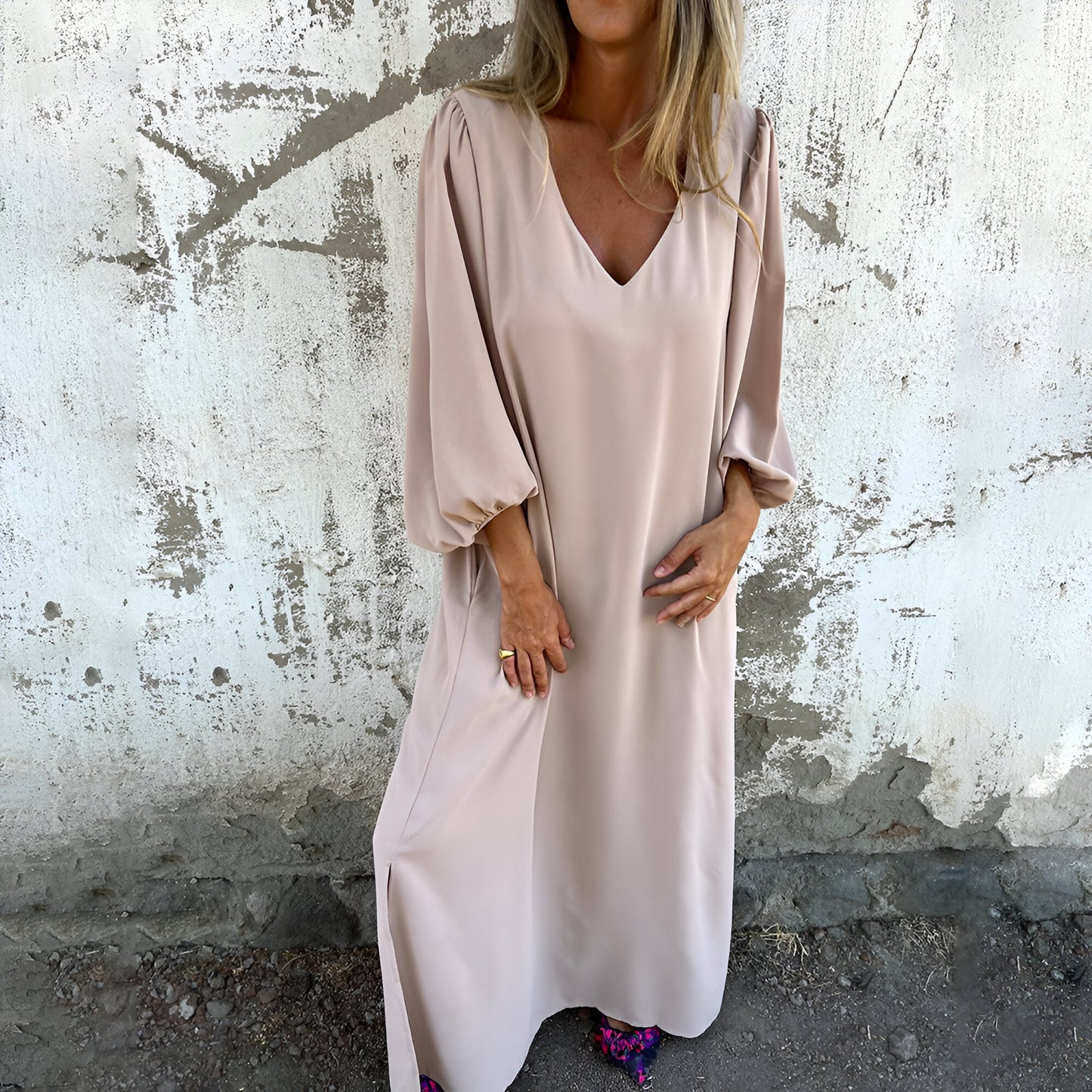 Smilla™ – Lång Boho Klänning med Fickor