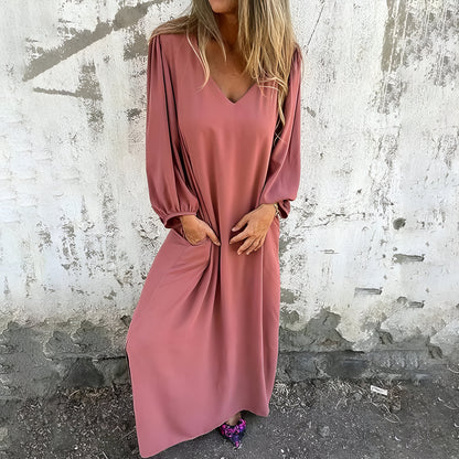 Smilla™ – Lång Boho Klänning med Fickor