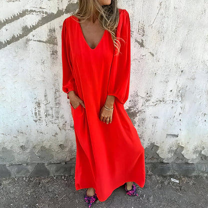 Smilla™ – Lång Boho Klänning med Fickor