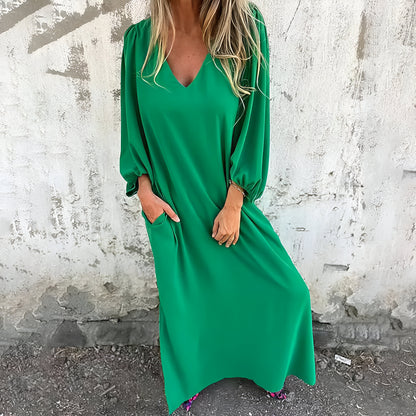 Smilla™ – Lång Boho Klänning med Fickor